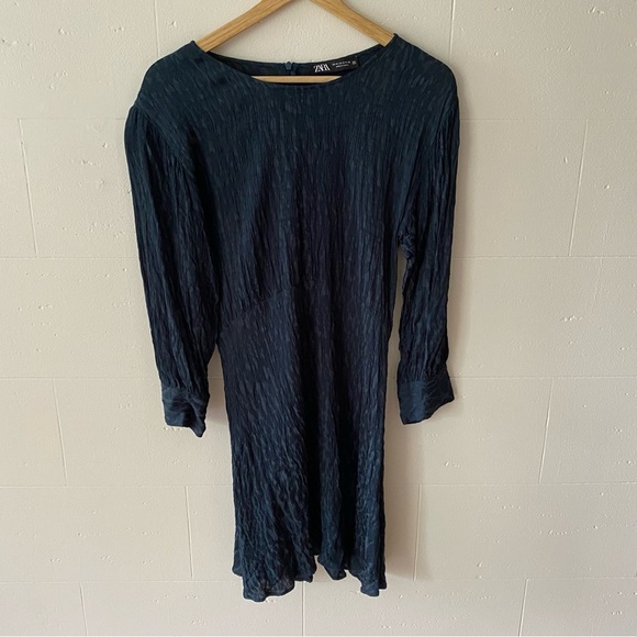 Zara Leopard Print Crinkle Long Sleeve Dress - Picture 1 of 7